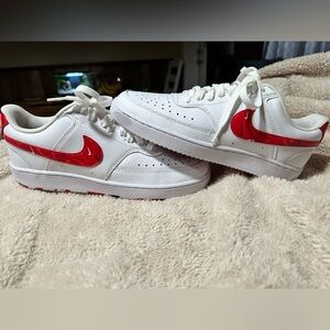 Nike Court Vision Low - Swoosh Print - Mens Sz 9 
Red and White Athletic Shoes